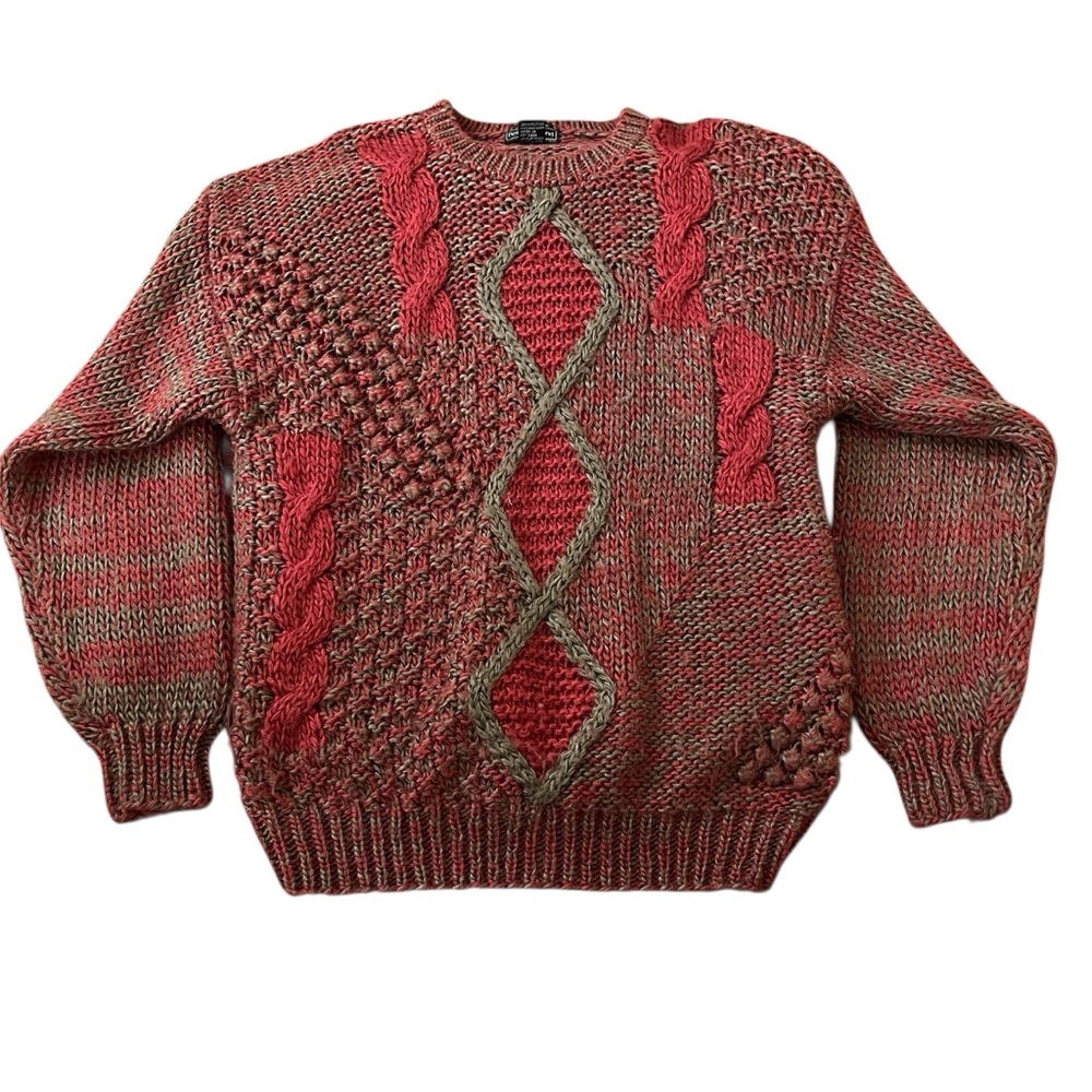 Peter England Red And Gray Patterned Crewneck Swe… - image 1